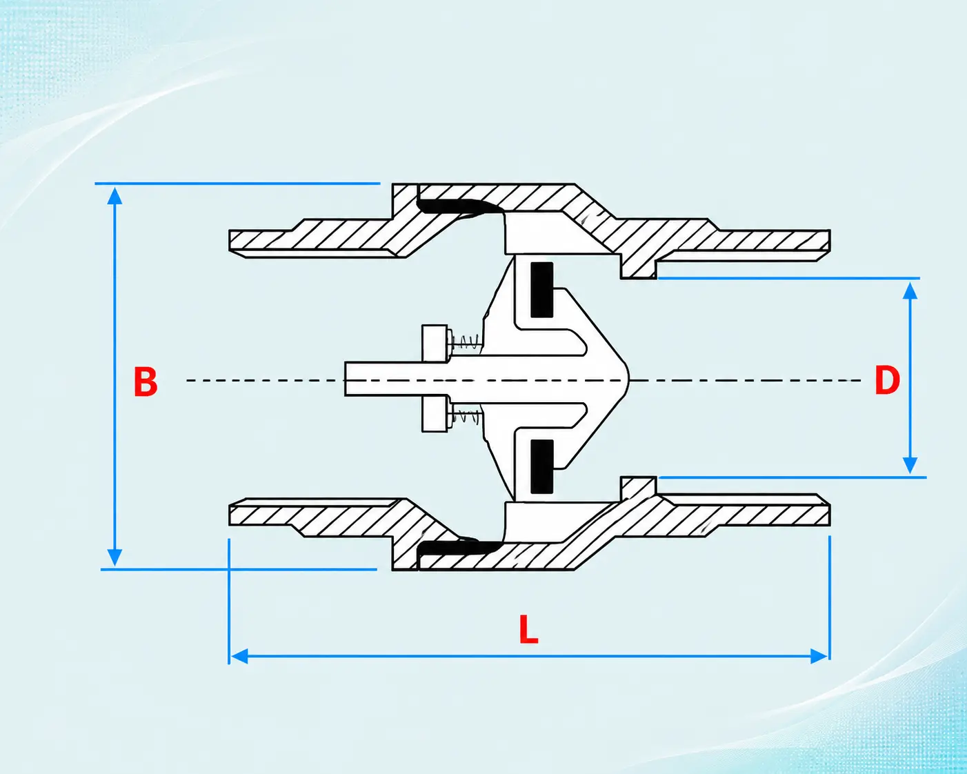 Long Check Valve Technical Drawing